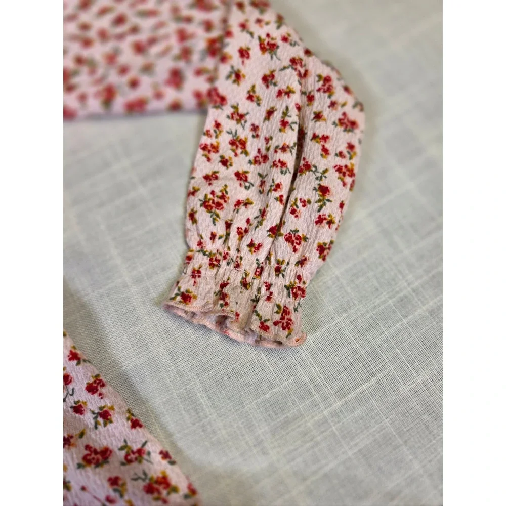 Art Class Girls XXL 16/18 Pink Floral Long Sleeve Textured Seersucker Dress